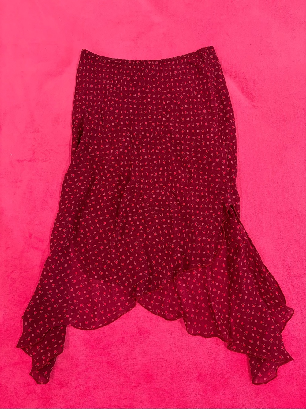 Women’s Red Floral Asymmetric Midi Skirt
